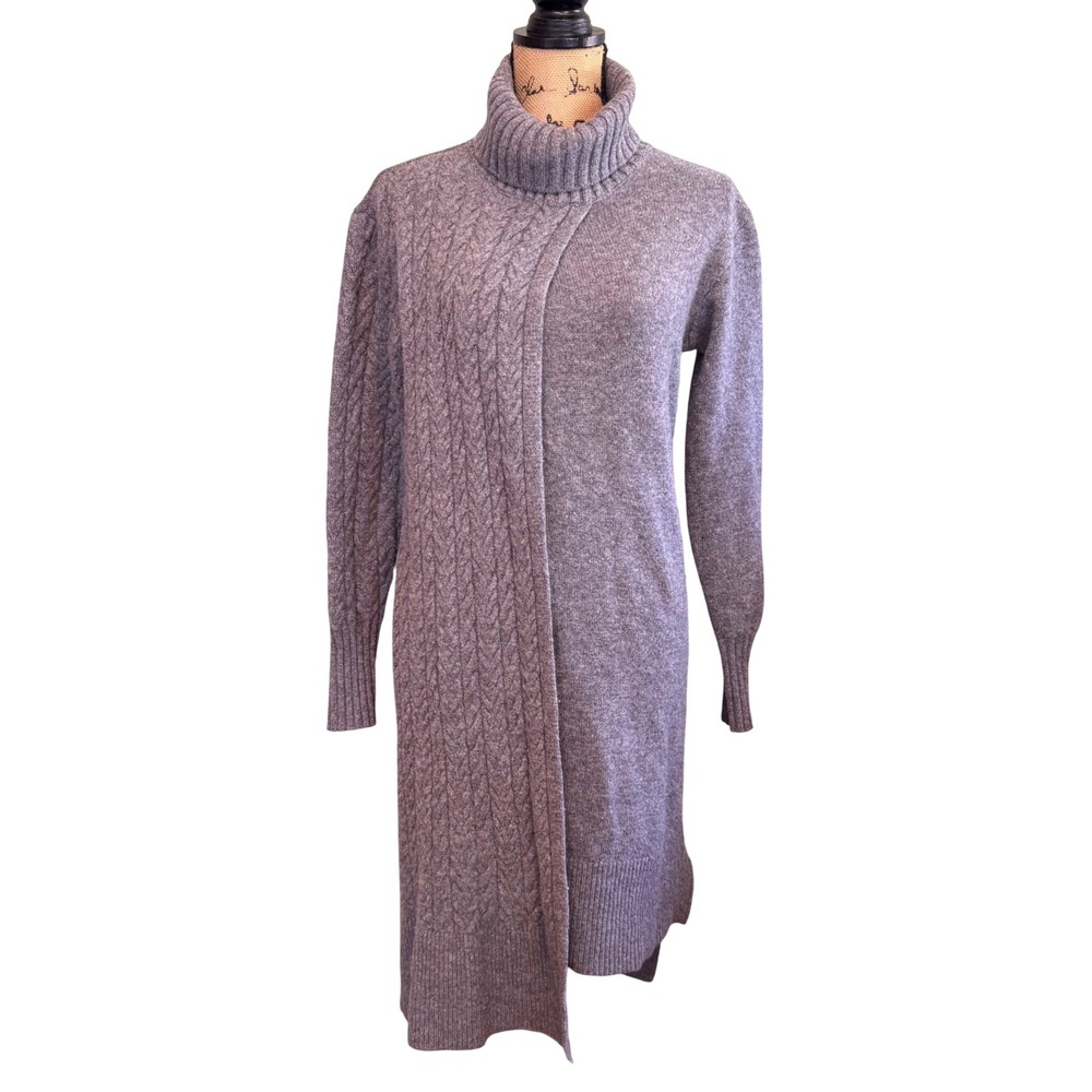 Eudon Choi Collective Womens Wool Blend Cable Knit Turtleneck Dress‎ Grey Small